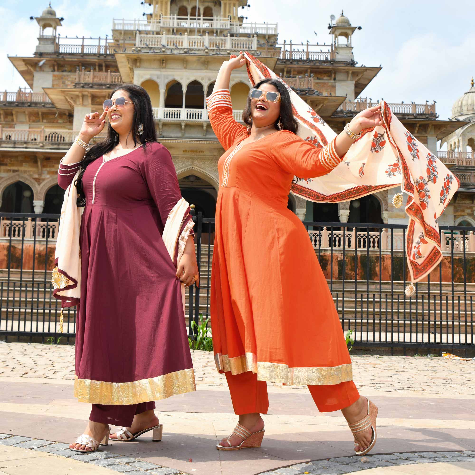 Tangerine Floral Cotton Anarkali Set Tangerine Floral Cotton Anarkali Set