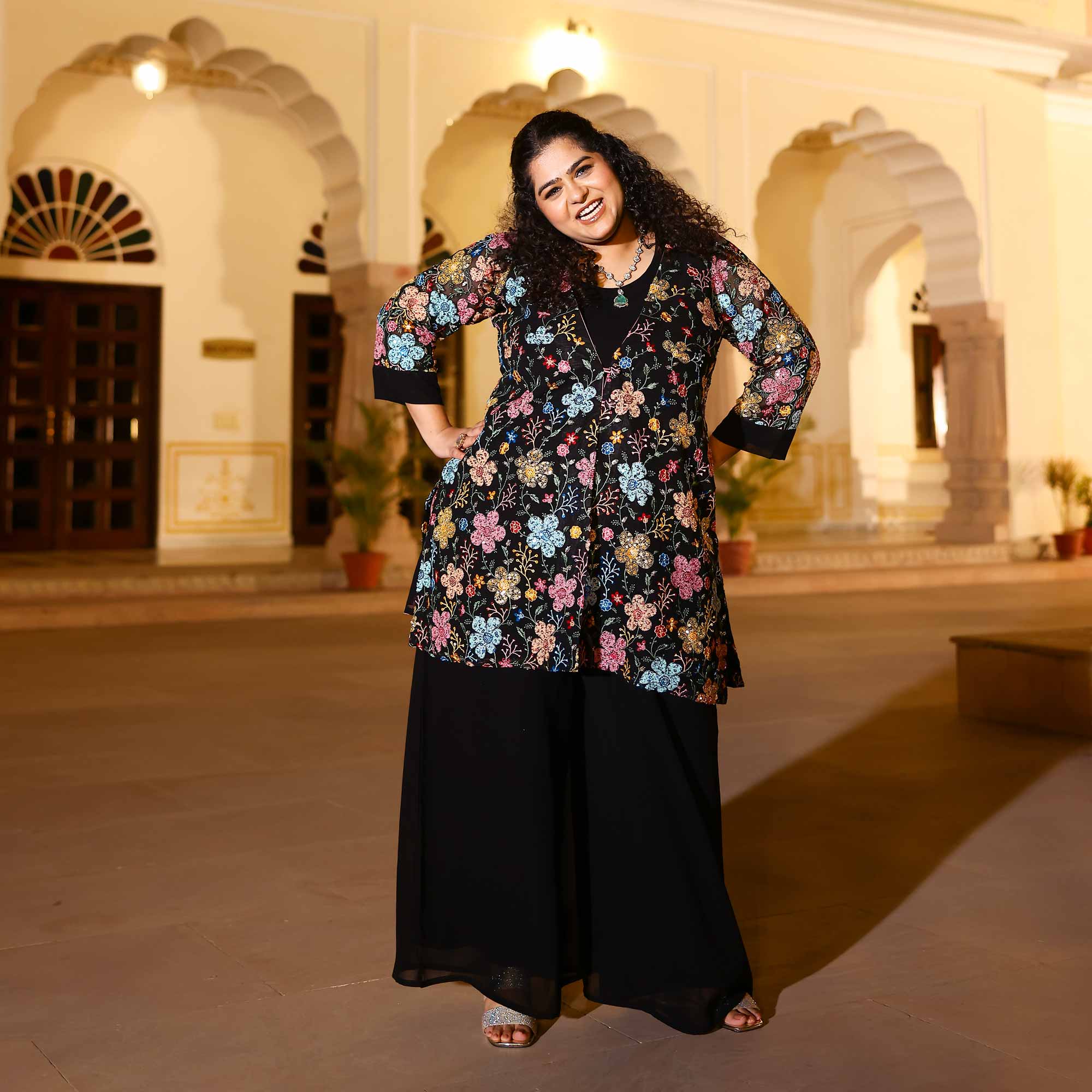 Black Stardust Georgette Sequin Embroidered Blazer Co-Ord Set Black Stardust Georgette Sequin Embroidered Blazer Co-Ord Set