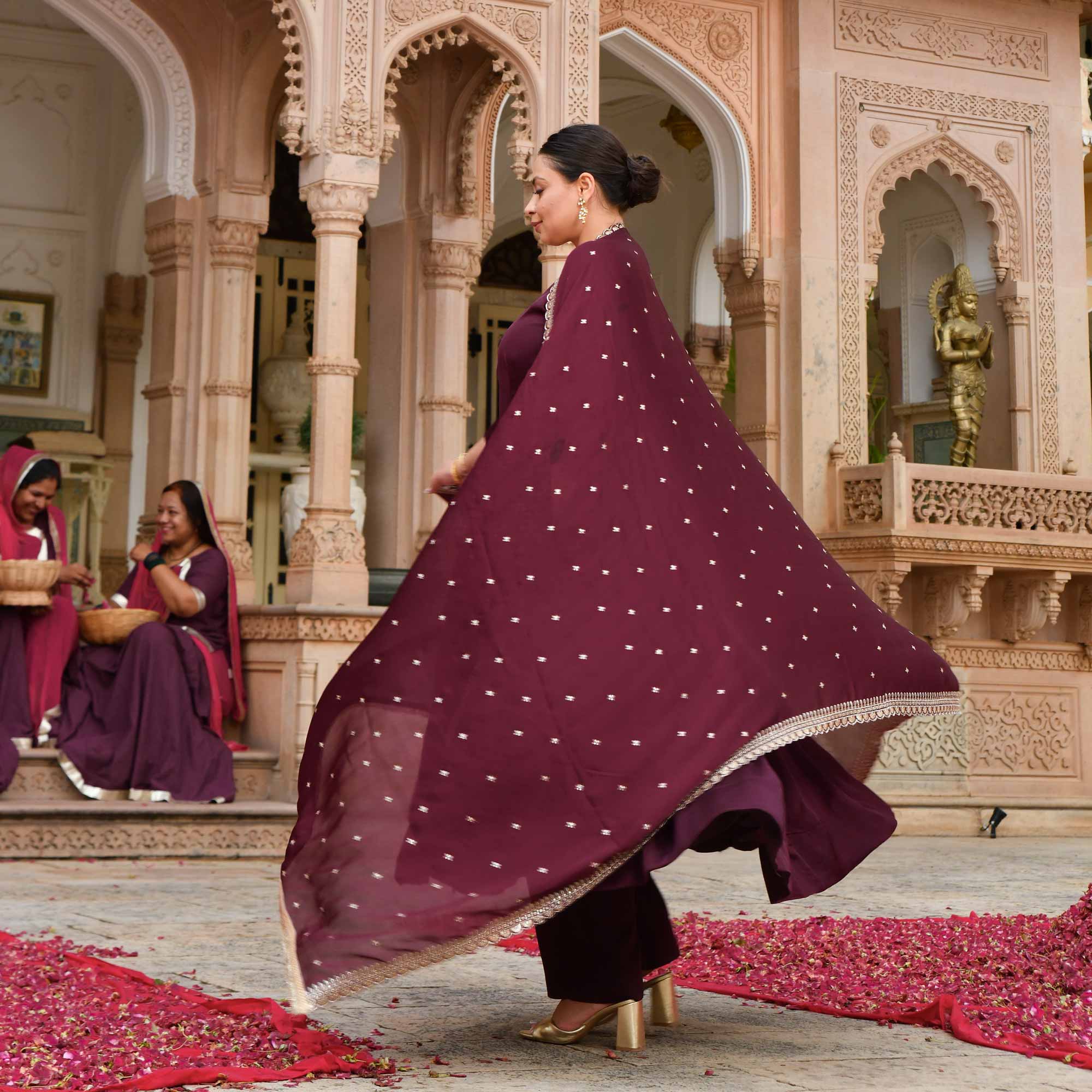 Merlot Bliss Sequin Embroidered Anarkali Set