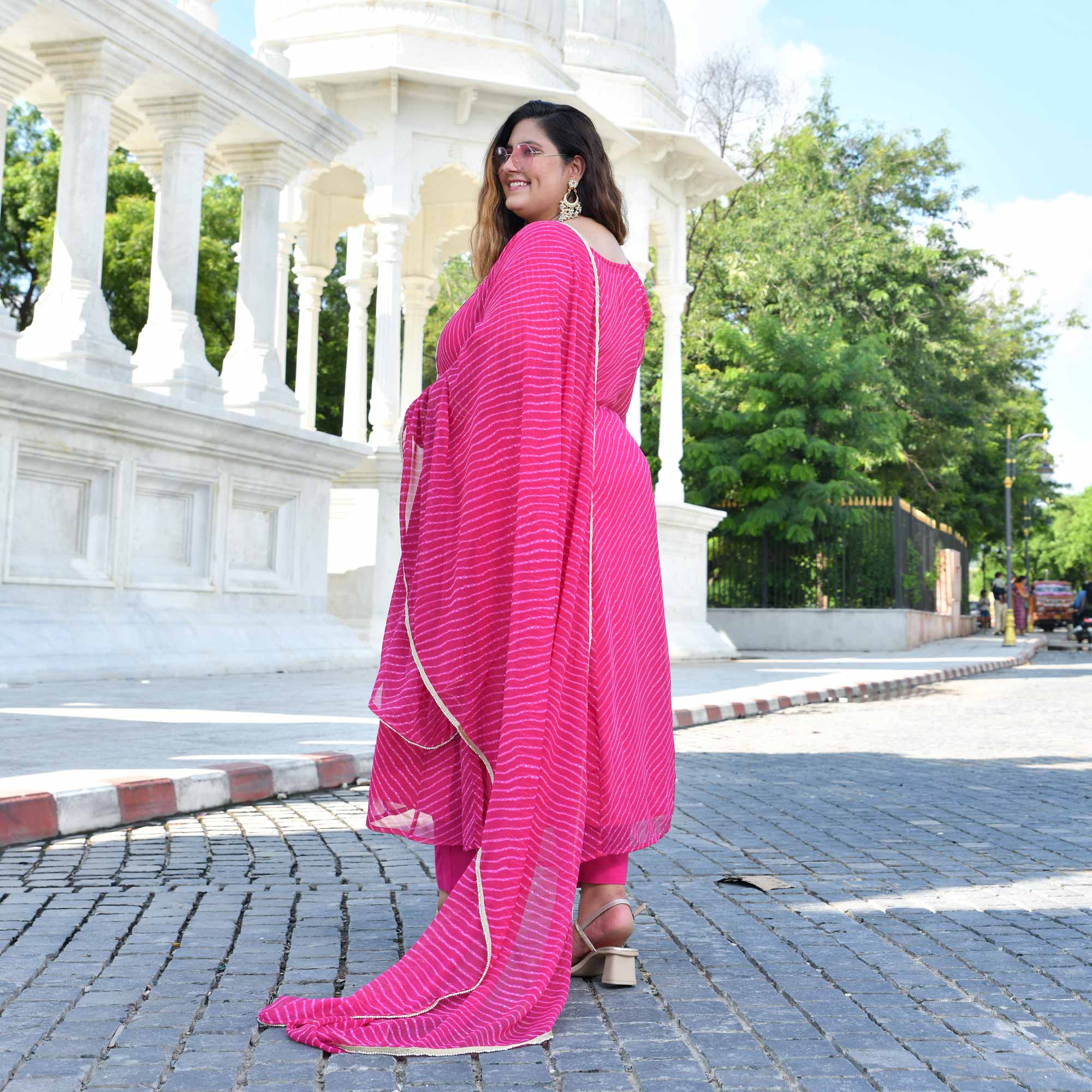 Jaipur Pink Mothda Georgette Aline Kali Kurta