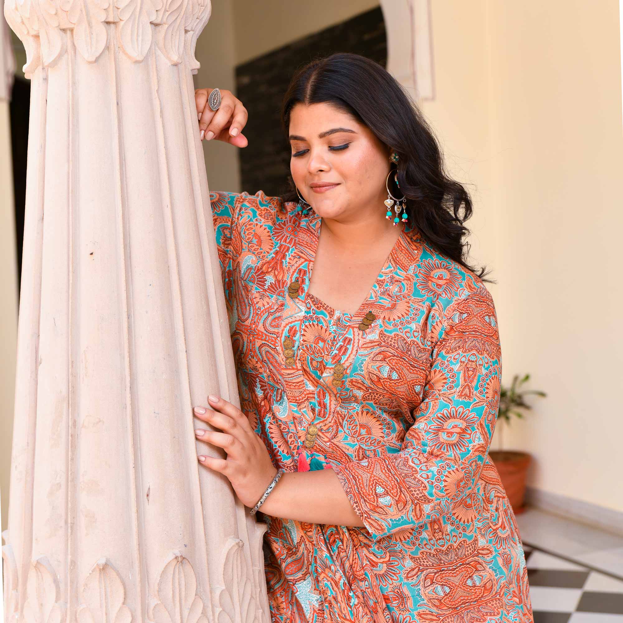 Peachy Swirl Rayon Tie-Dye Dress