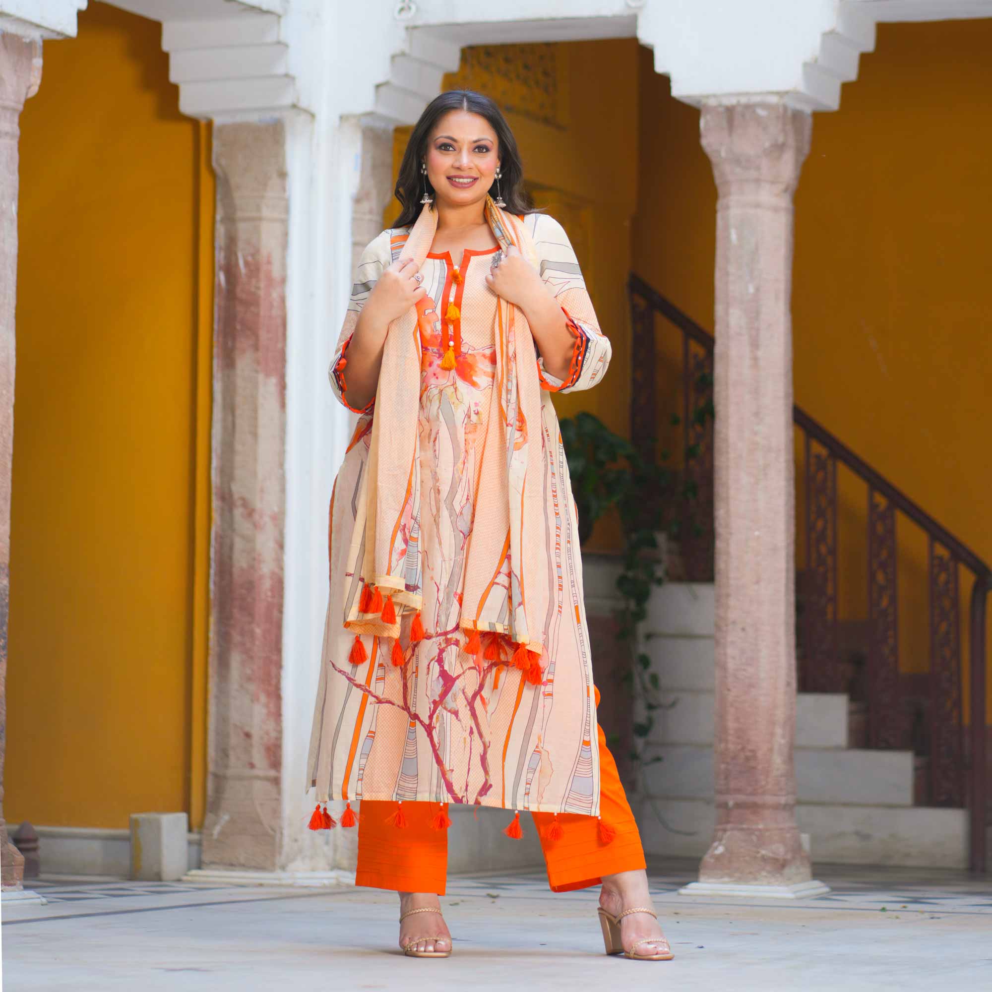 Saffron Sunset Summer Story Cotton Suit Set Saffron Sunset Summer Story Cotton Suit Set