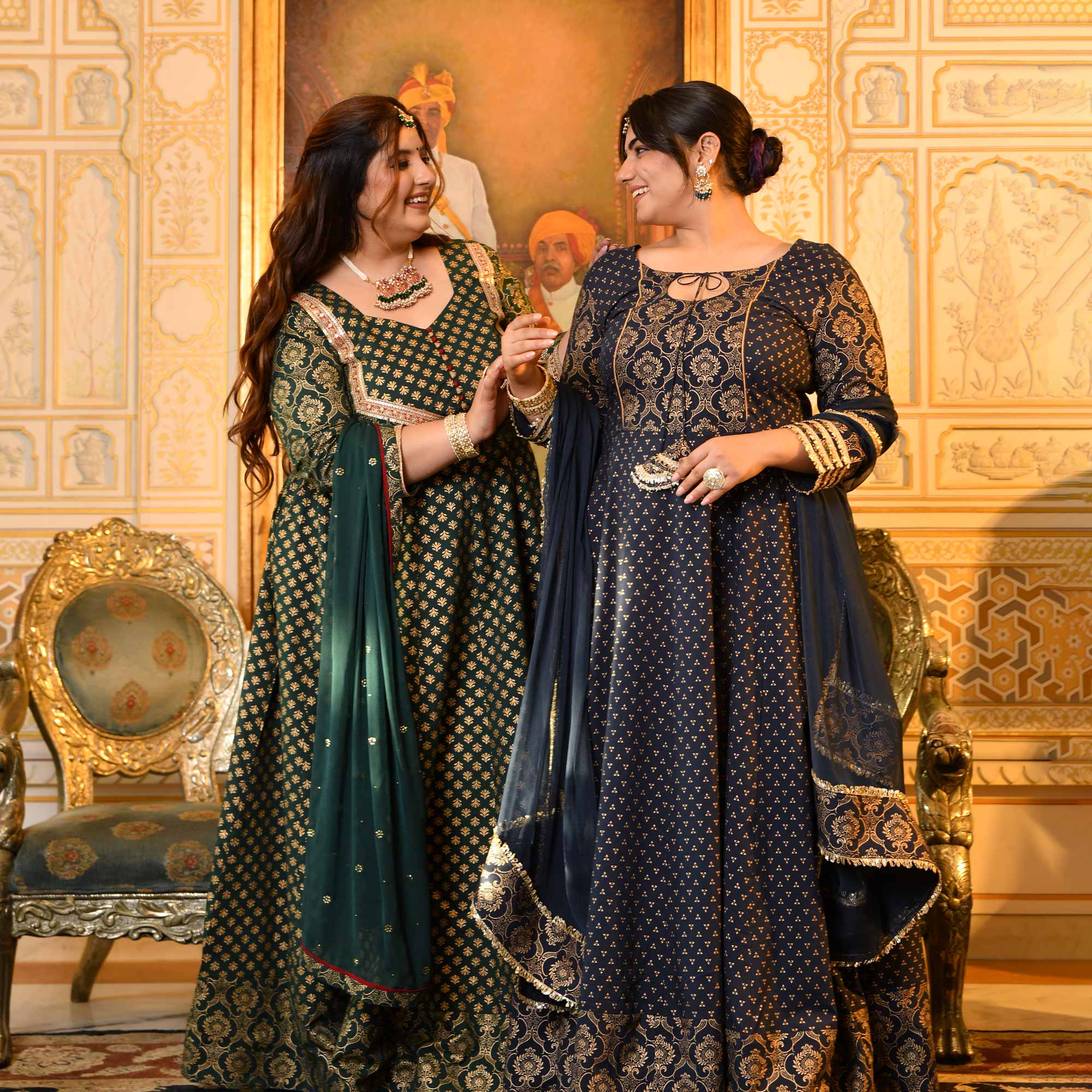 Kaushiki- Deep Blue & Gold Block Pure Cotton Printed Anarkali Kaushiki- Deep Blue & Gold Block Pure Cotton Printed Anarkali