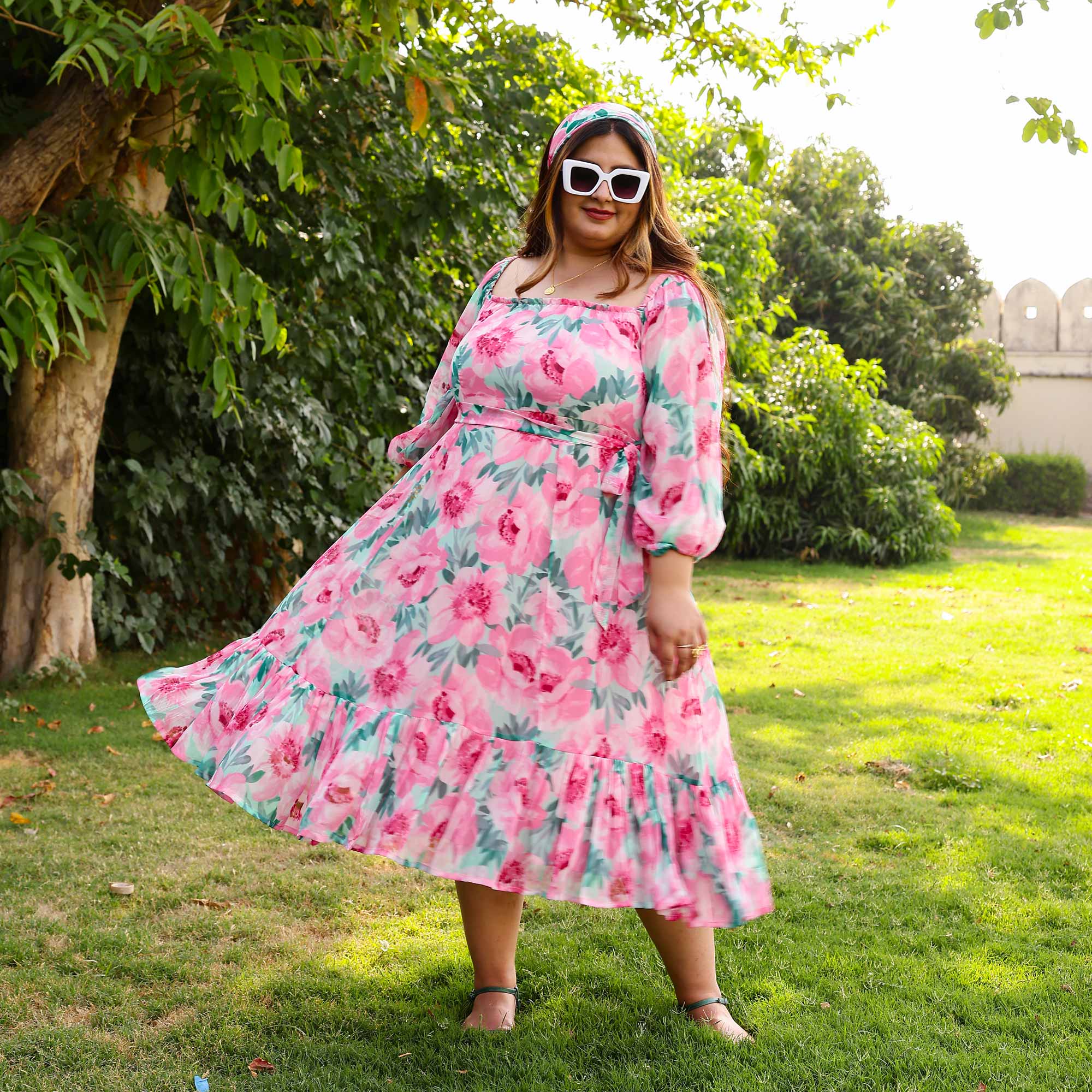 Toffee Pink Floral Chiffon Dress