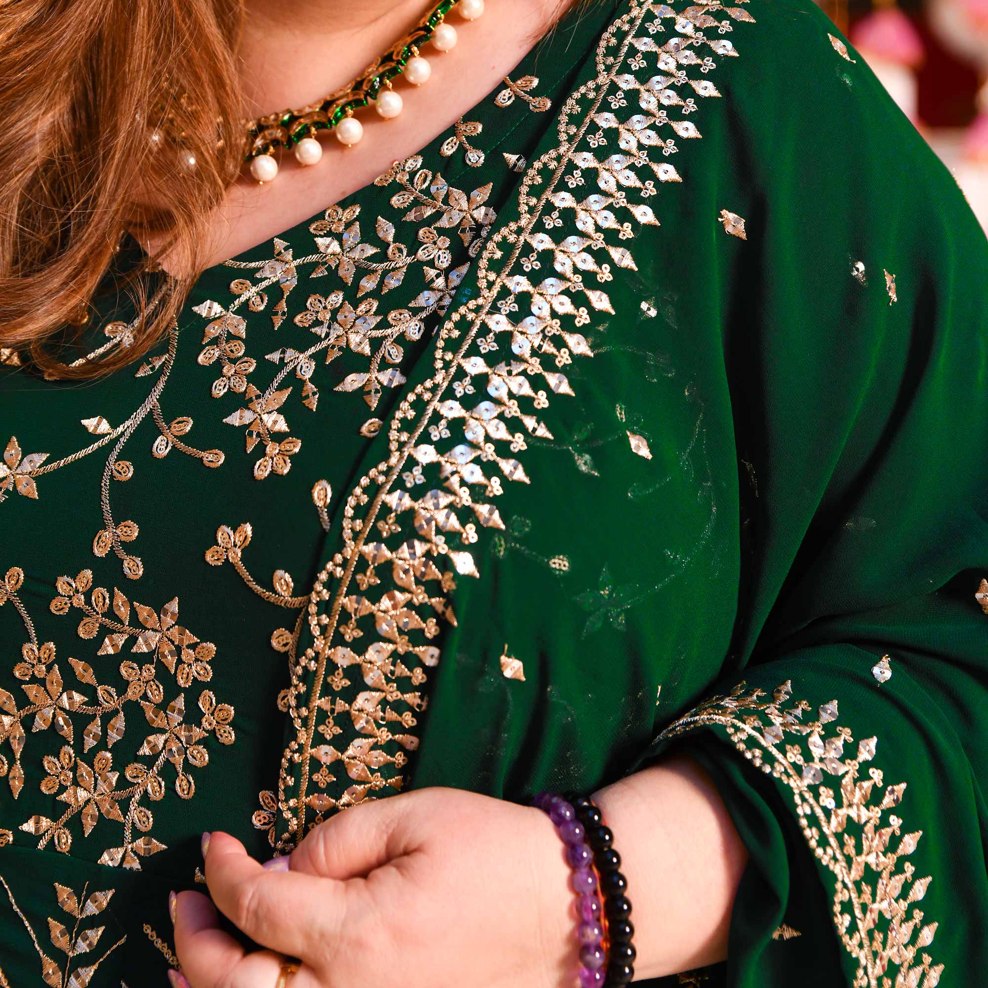 Shimmering Emerald Sequin Embroidered Georgette Anarkali Set Shimmering Emerald Sequin Embroidered Georgette Anarkali Set
