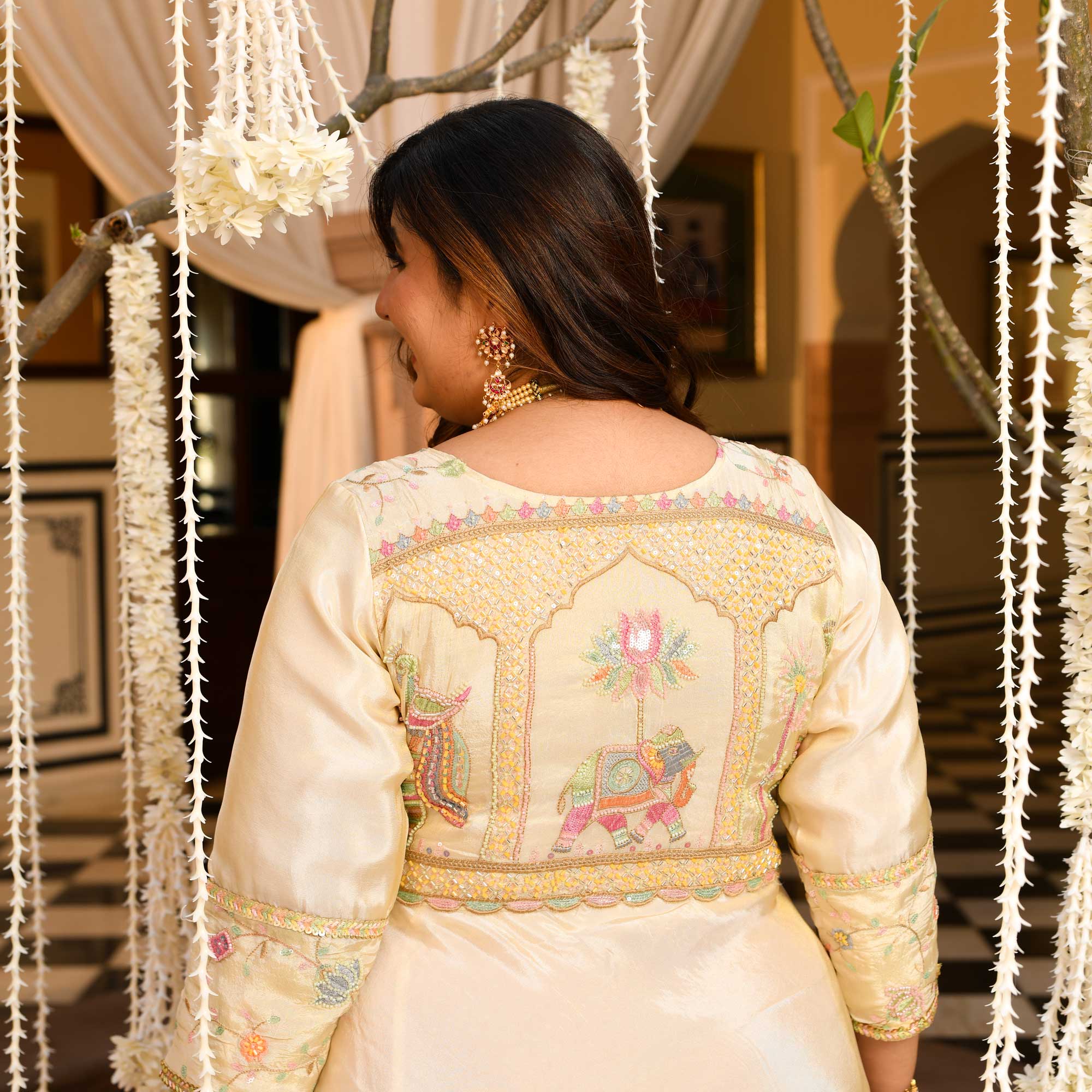 PAALKI - Ivory Cutdana Embroidered Pure Tissue Silk Anarkali PAALKI - Ivory Cutdana Embroidered Pure Tissue Silk Anarkali