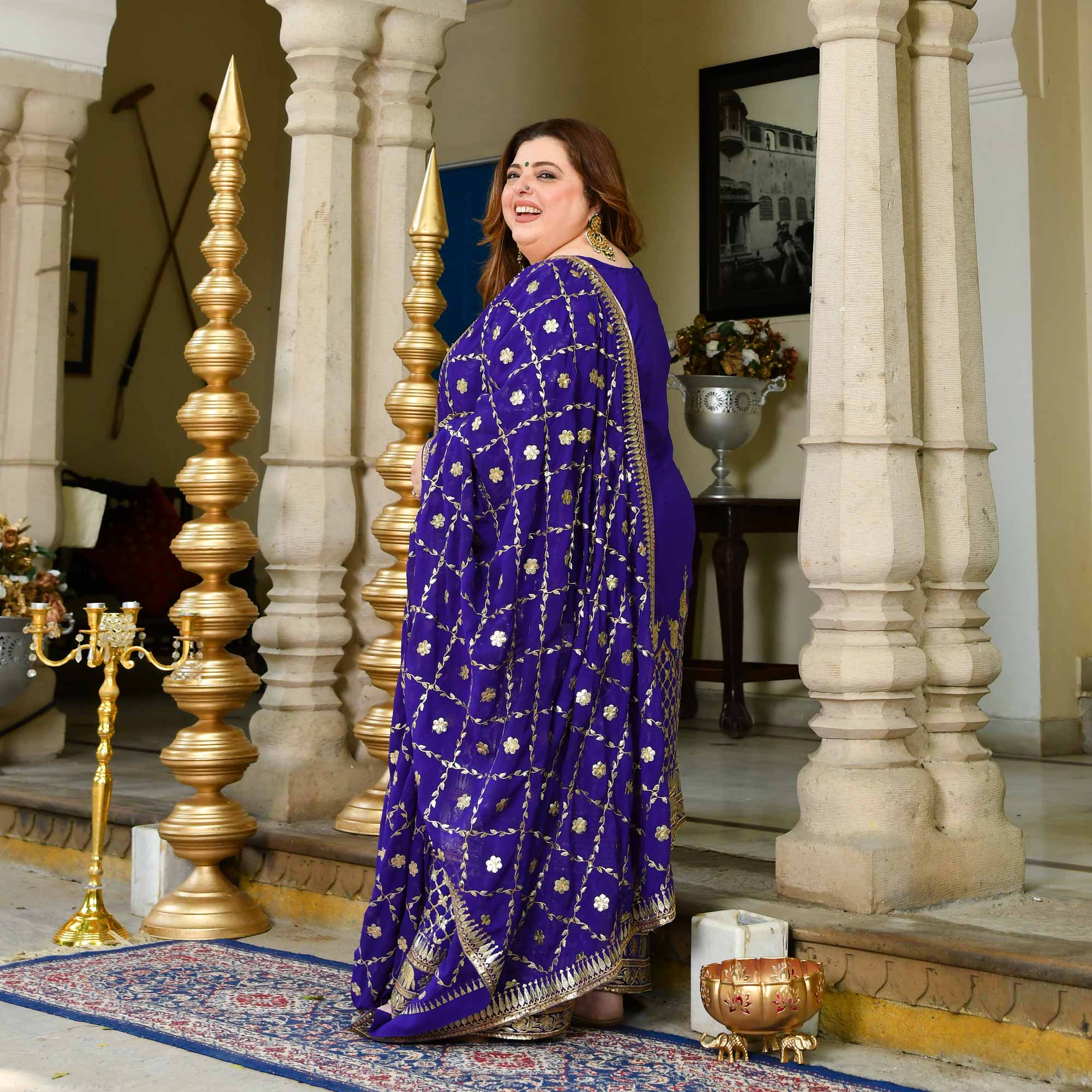 Opulence-Royal Blue Zari Embroidered Georgette Suit Set