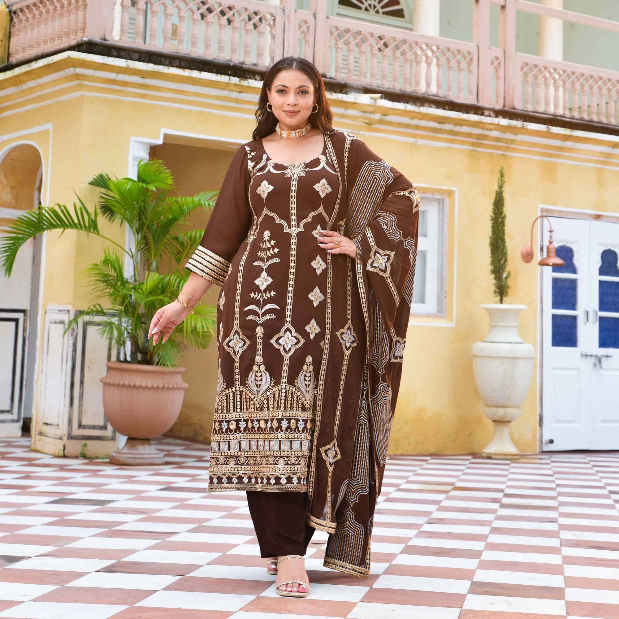 Bronze & Gold Embroidered Suit Set