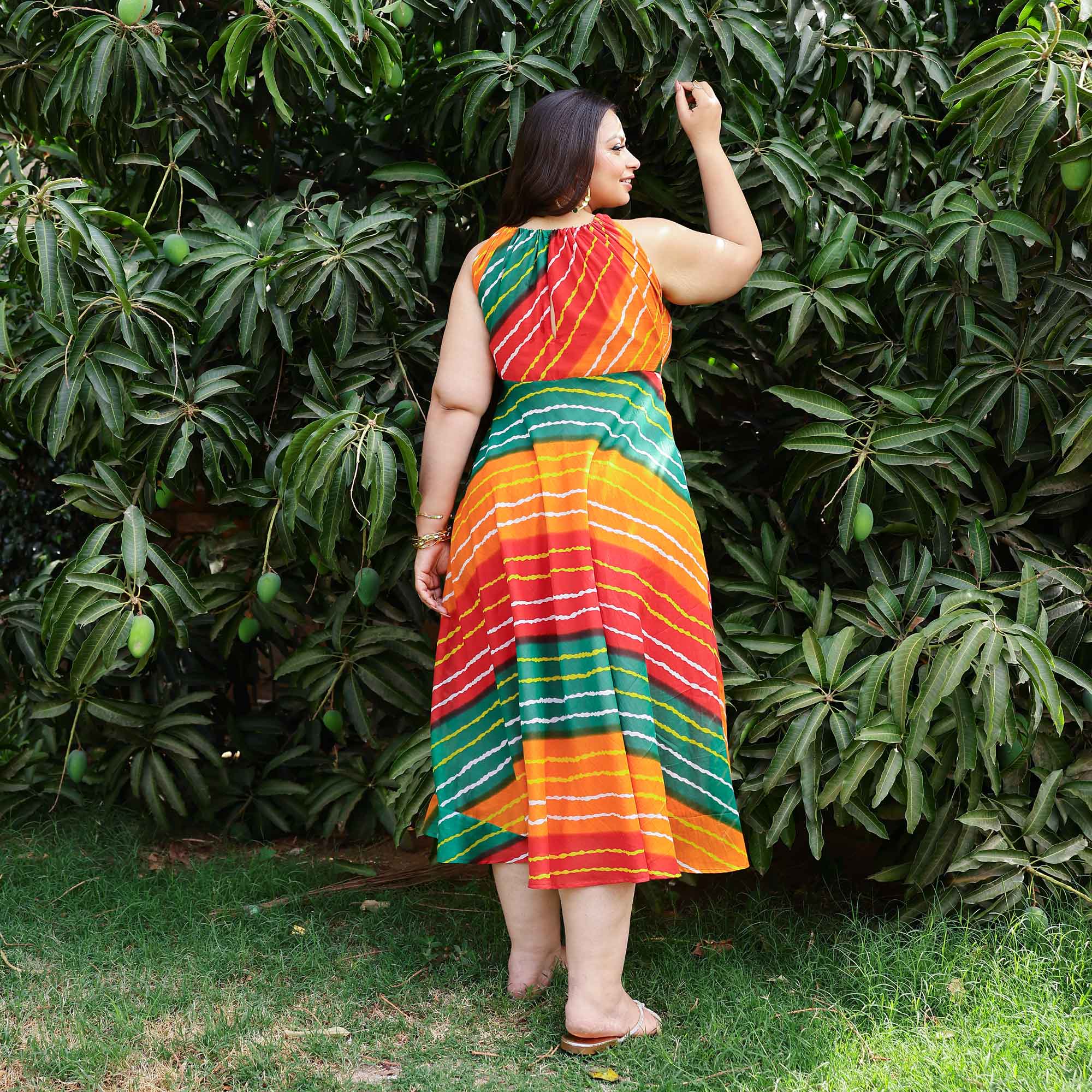 Dreamcatcher Delight Bohemian Leheriya Halter Neck Dress