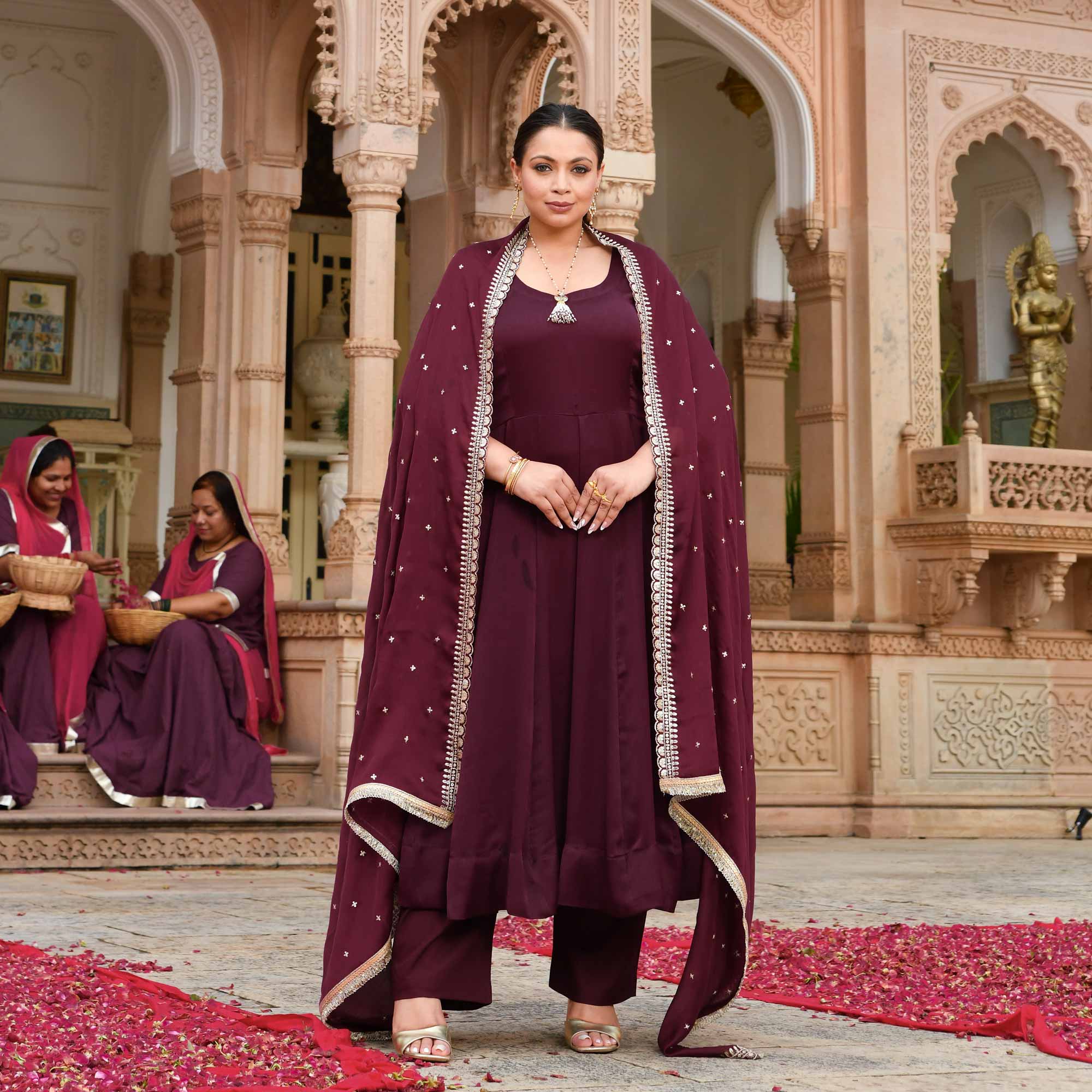 Merlot Bliss Sequin Embroidered Anarkali Set