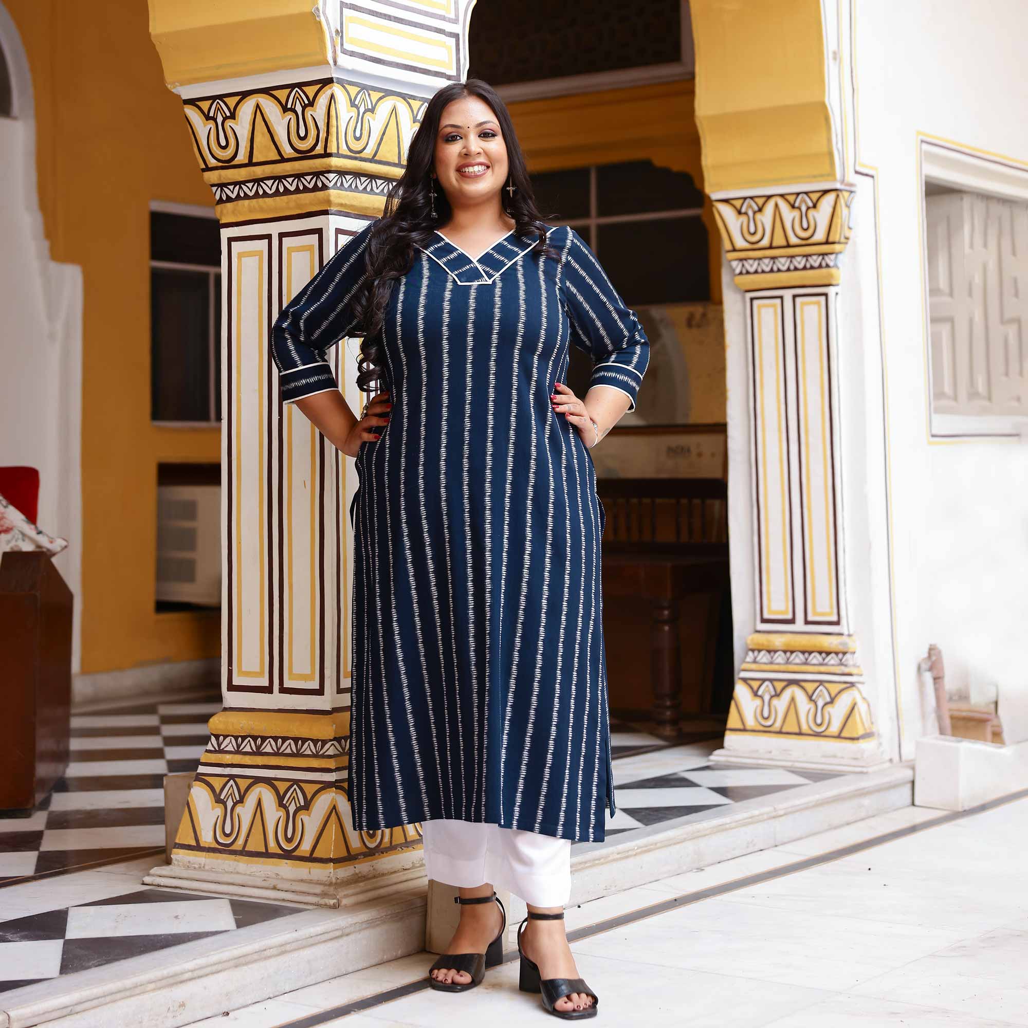 Blissfull Streaks Cotton Lycra Kurta Blissfull Streaks Cotton Lycra Kurta