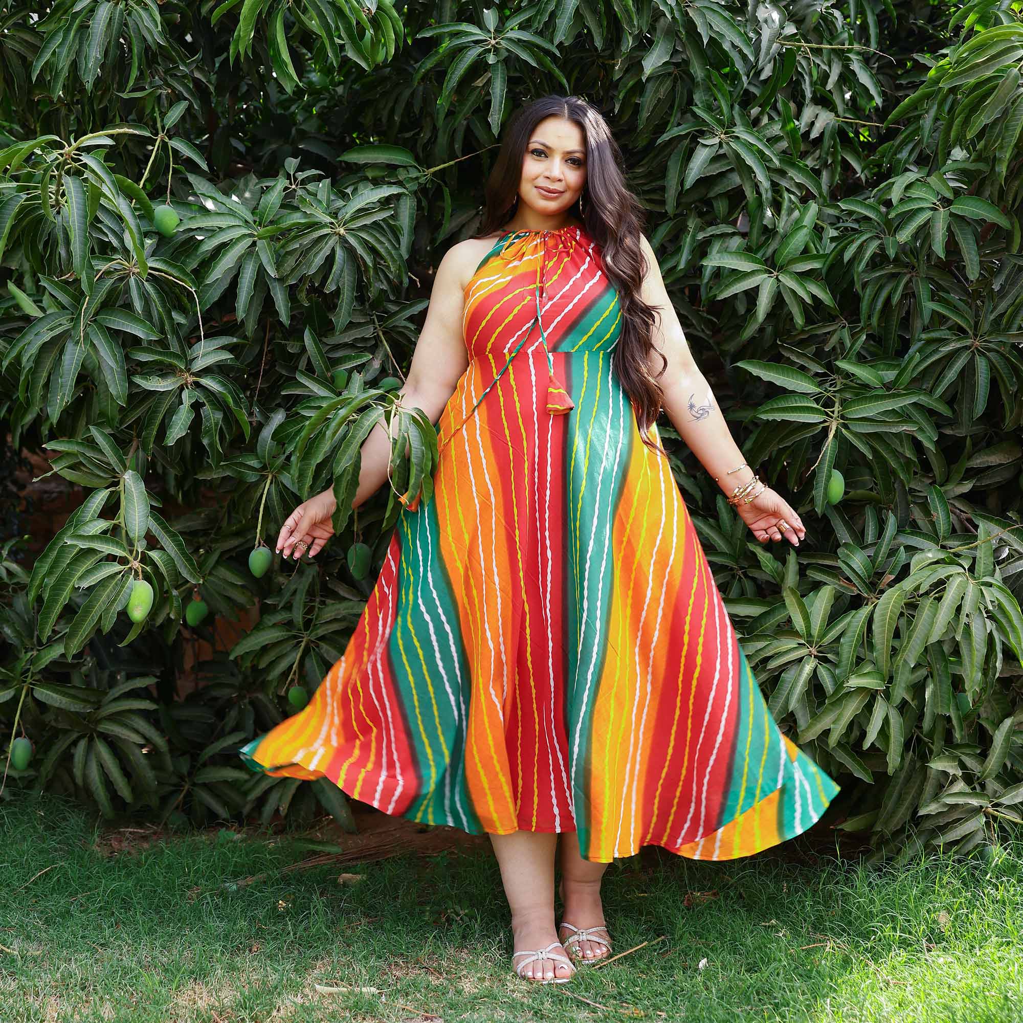 Dreamcatcher Delight Bohemian Leheriya Halter Neck Dress
