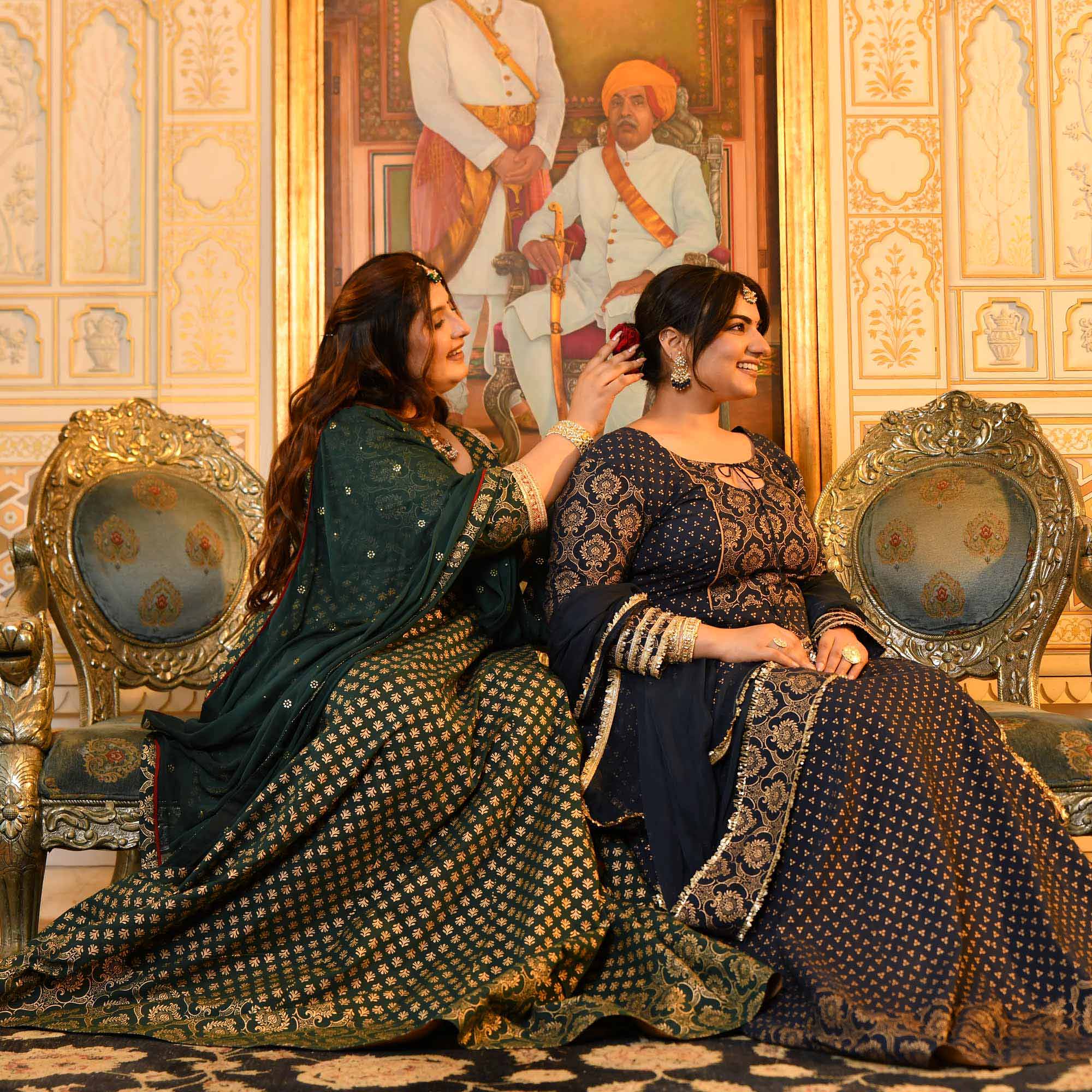 Sajda- Bottle Green & Gold Sequin Embroidered Cotton Anarkali