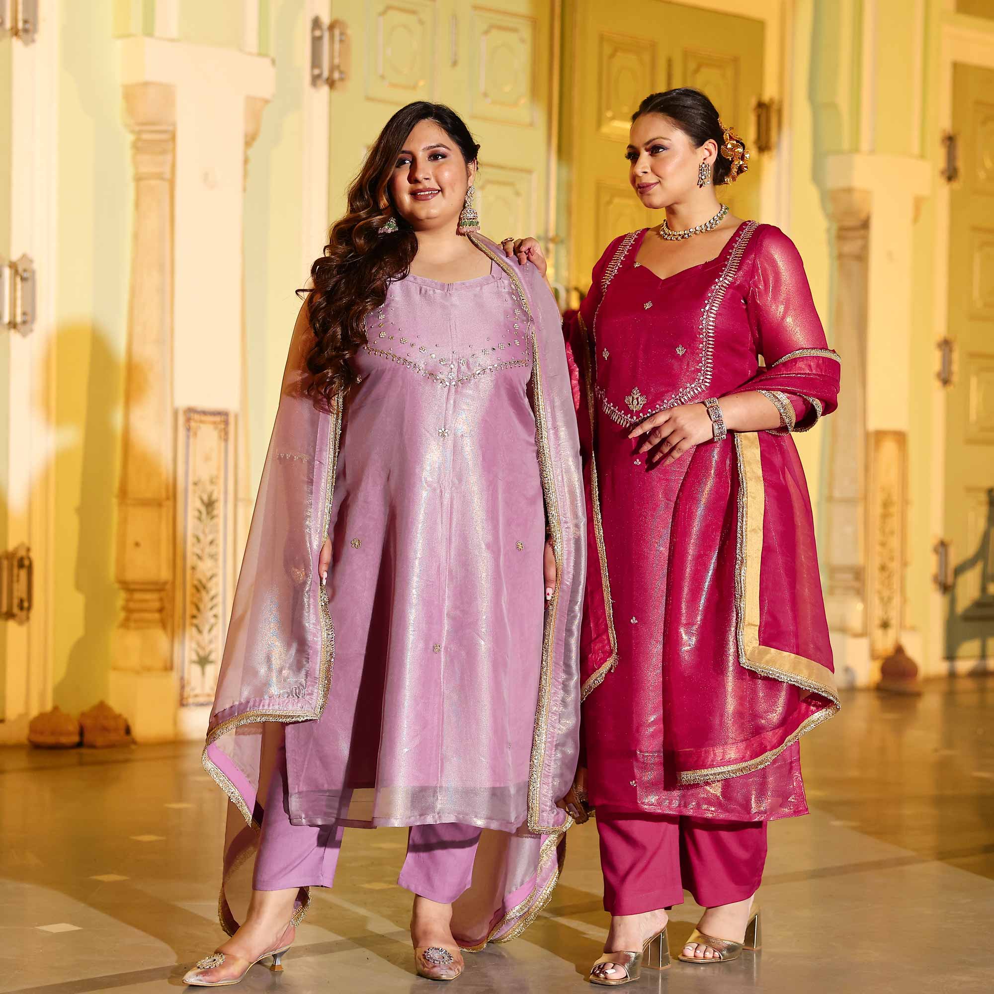 Lavender Glitz Tissue Gota Patti Handwork Suit Set