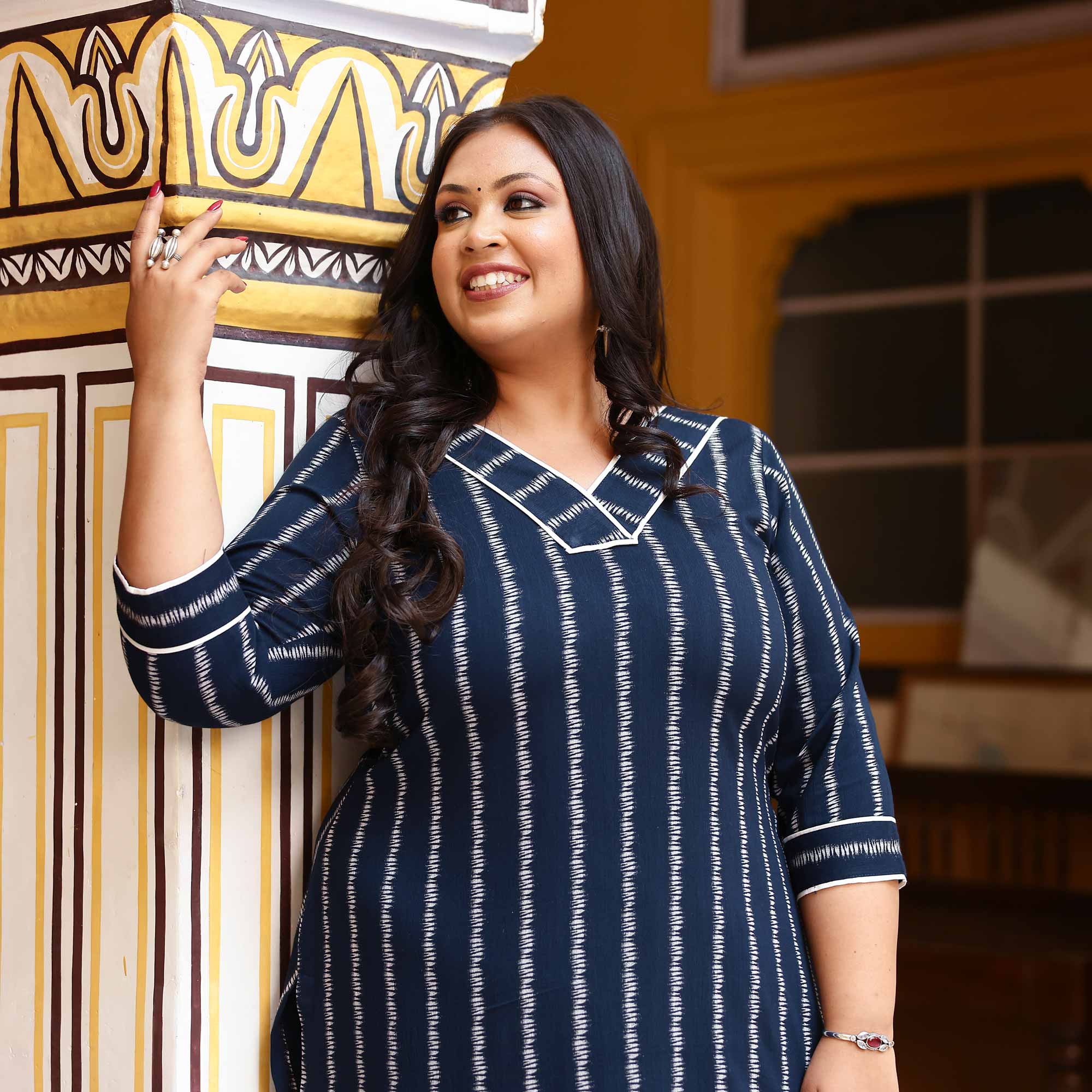 Blissfull Streaks Cotton Lycra Kurta Blissfull Streaks Cotton Lycra Kurta
