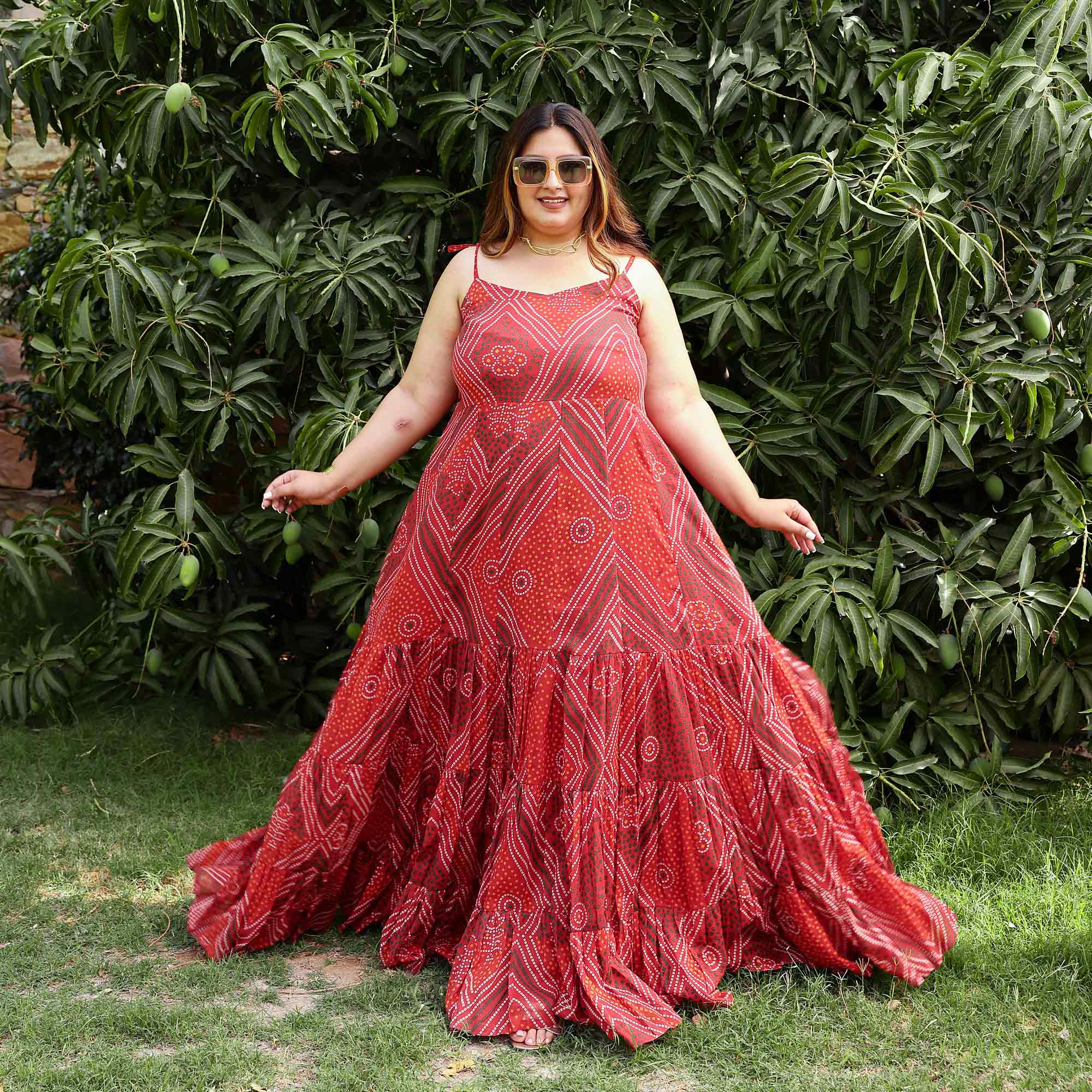 Scarlet Swirl Bandhani Tiered Dress Scarlet Swirl Bandhani Tiered Dress