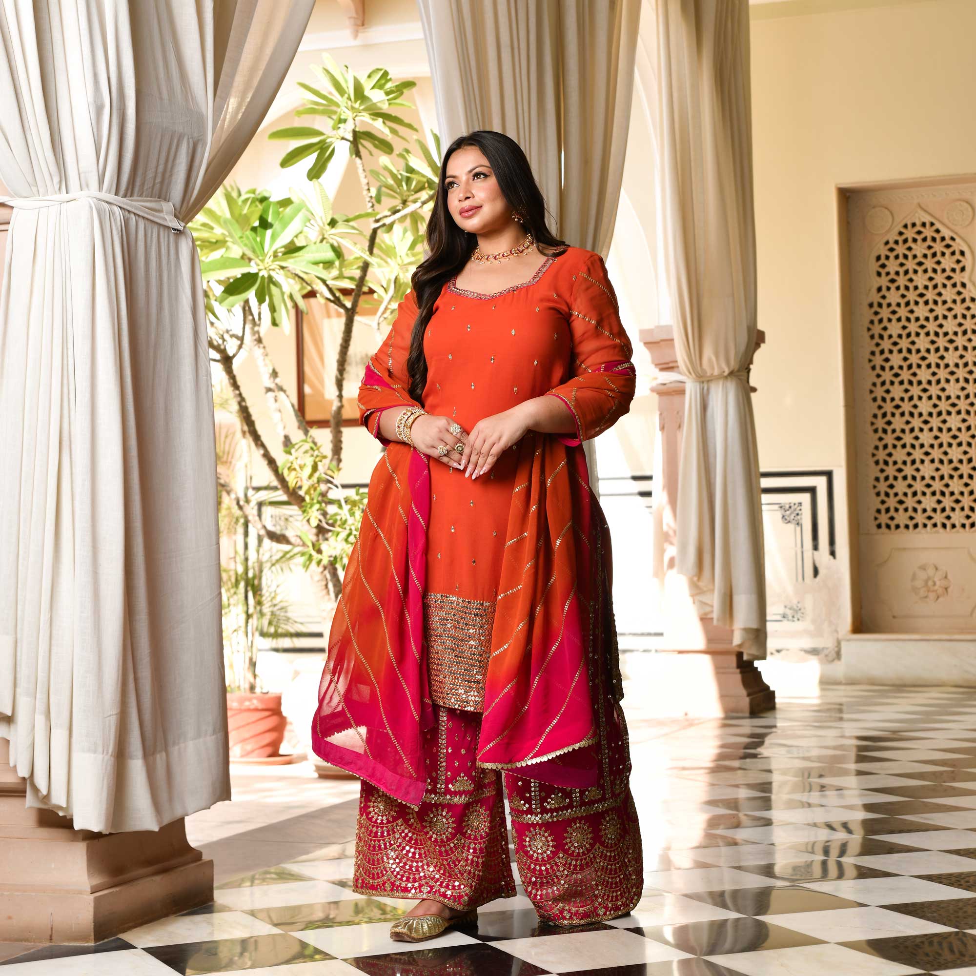 Rani & Rust Sparkle Sequin Embroidered Pure Georgette Suit Set