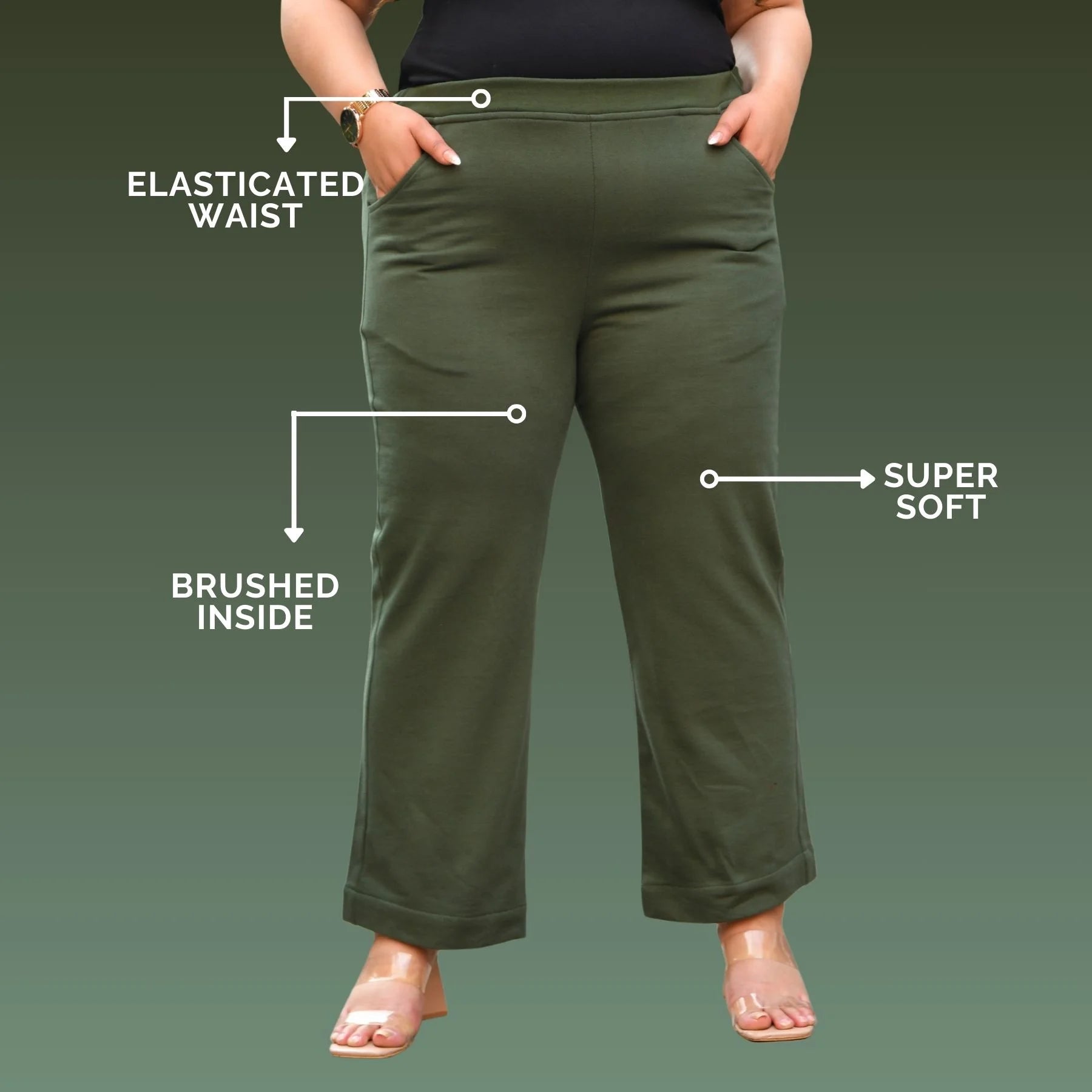 Woollen Fleece Straight Pants With Pockets Woollen Fleece Straight Pants With Pockets