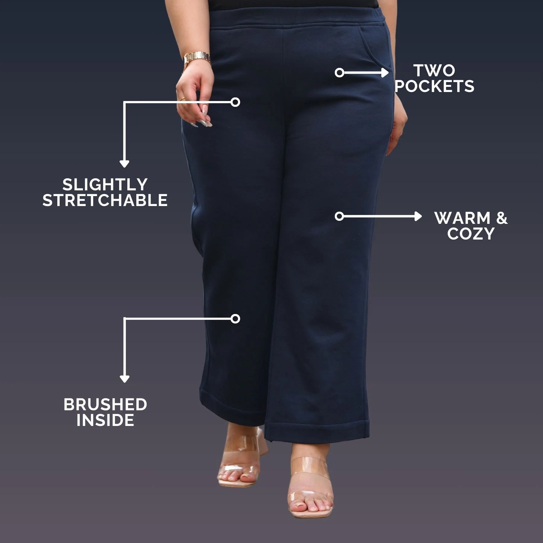 Woollen Fleece Straight Pants With Pockets Woollen Fleece Straight Pants With Pockets