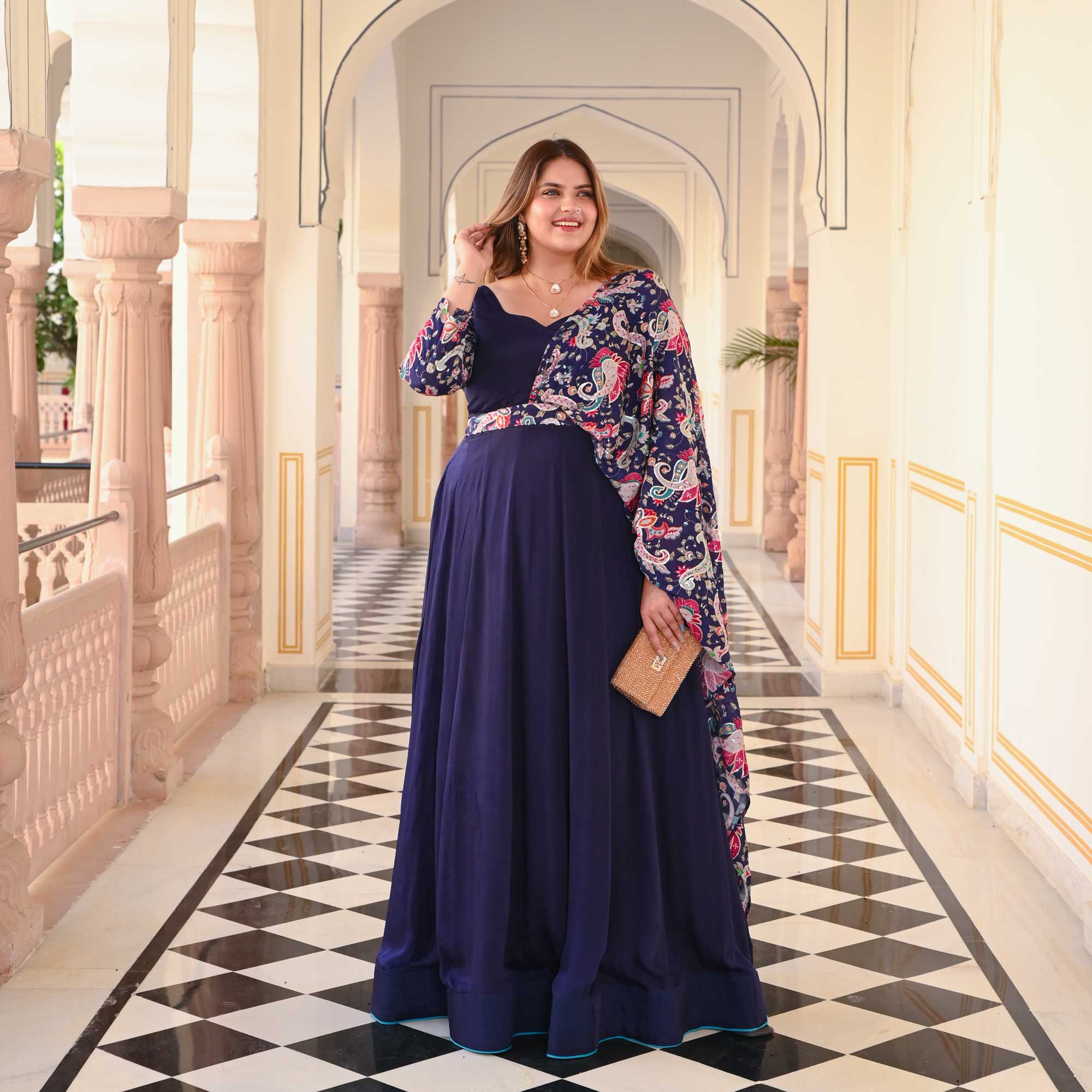 Highness Blue Position Printed Dress with Belt Drape Highness Blue Position Printed Dress with Belt Drape