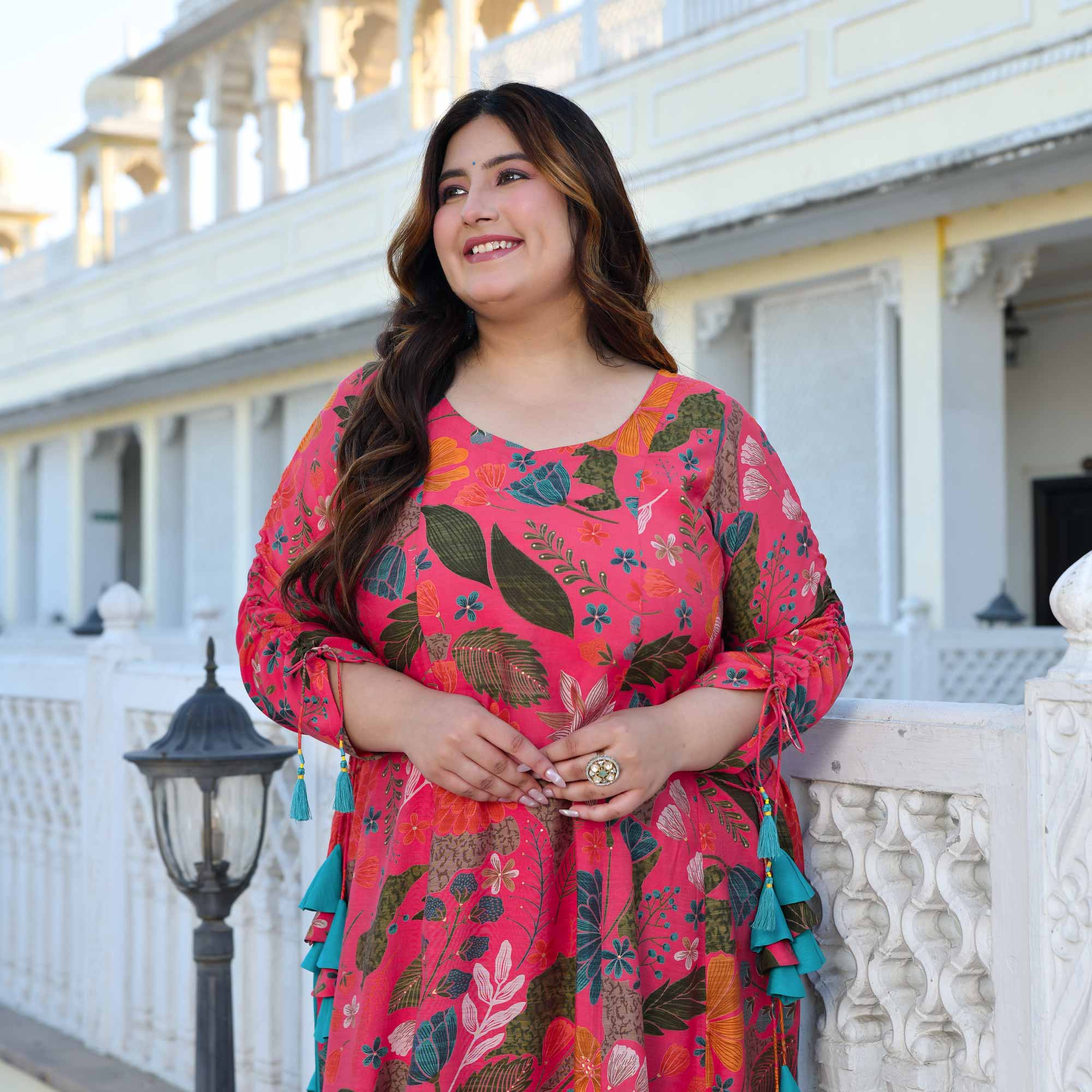 Zinnia- Raspberry Pink Floral Modal Viscose Blend Aline Slit Kurta Pant Set Zinnia- Raspberry Pink Floral Modal Viscose Blend Aline Slit Kurta Pant Set