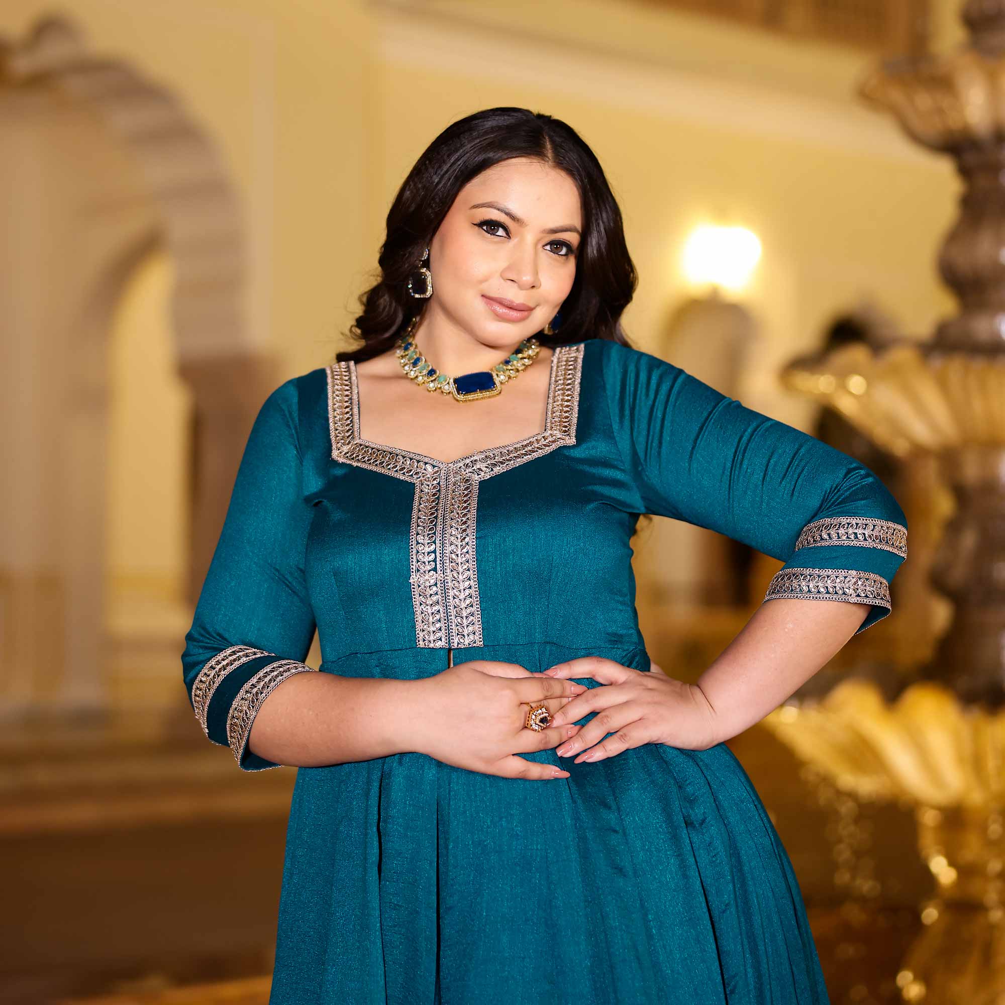 Kingfisher Blue Slit Anarkali Lehenga Set Kingfisher Blue Slit Anarkali Lehenga Set