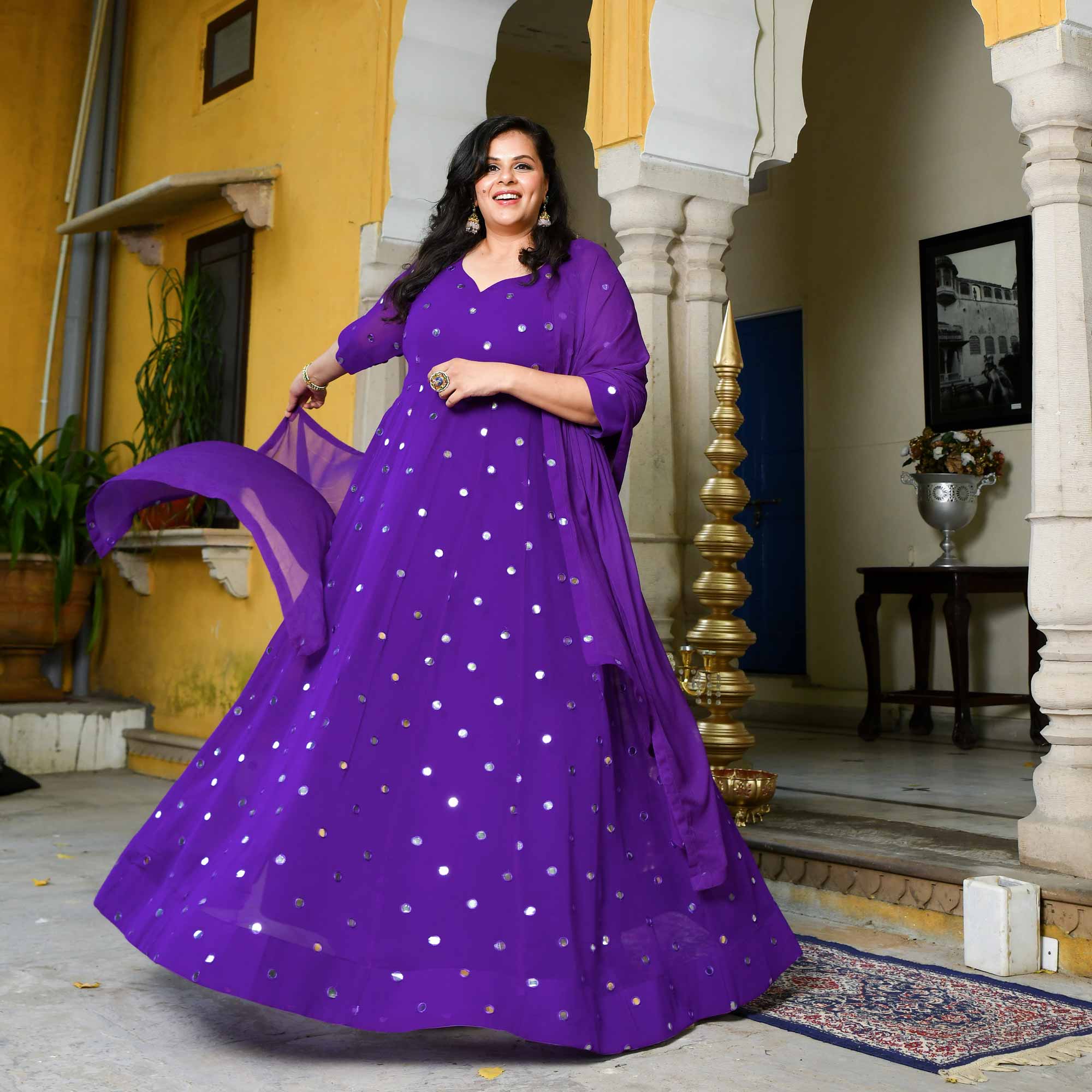 Majestic Purple Radiance Georgette Embroidered Anarkali Set
