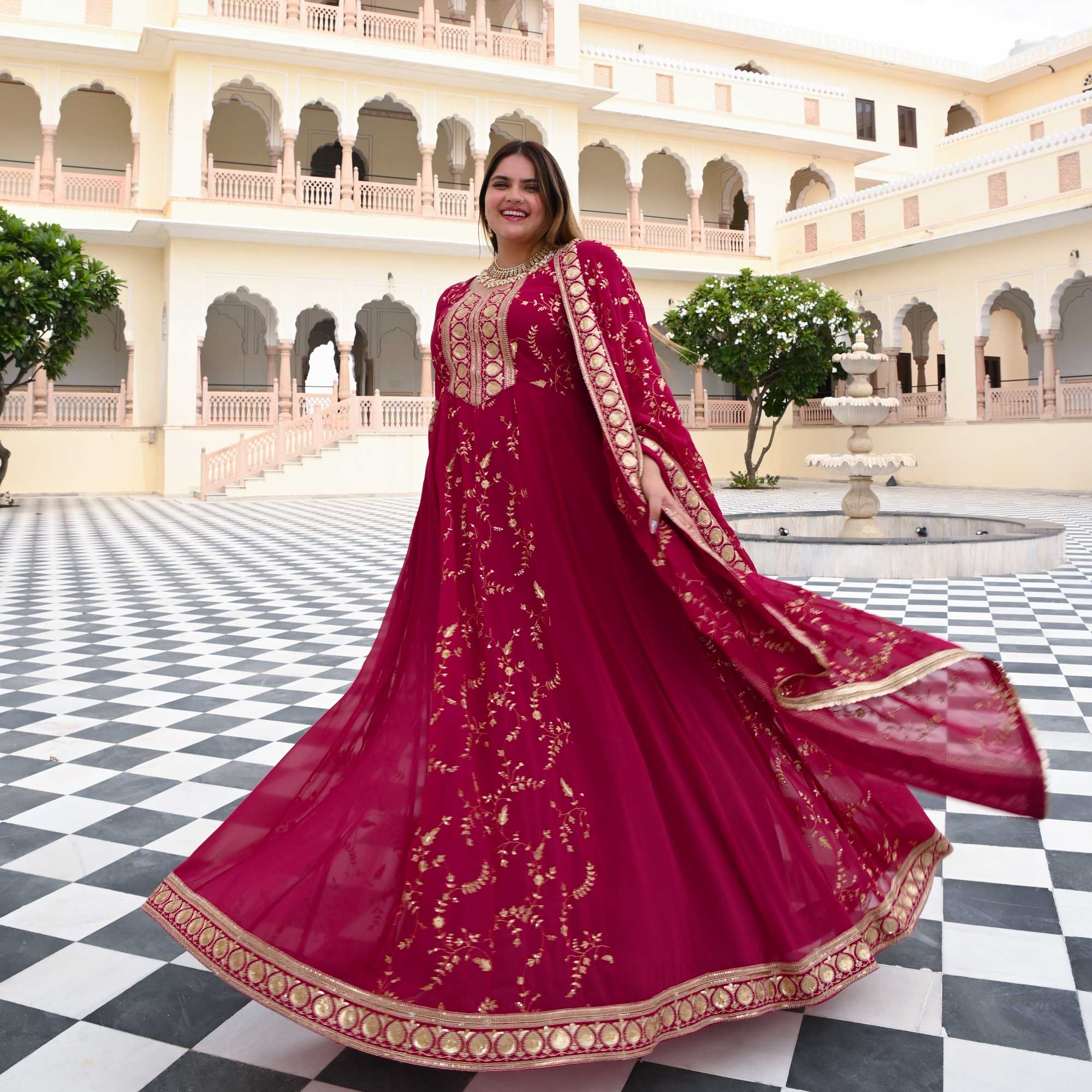 Starstruck Pink Zari & Sequin Embroidered Georgette Anarkali Starstruck Pink Zari & Sequin Embroidered Georgette Anarkali